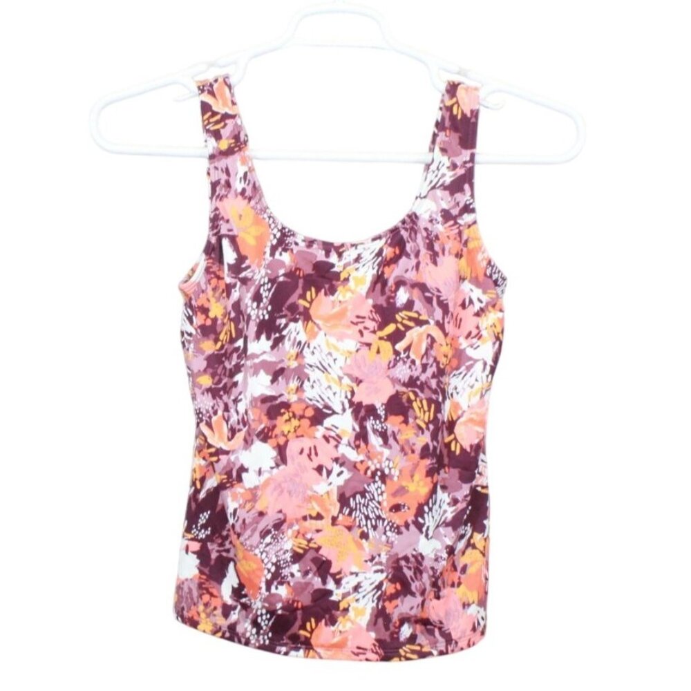LL Bean BeanSport Swimwear Scoopneck Tankini Top Pink Brown Print 4